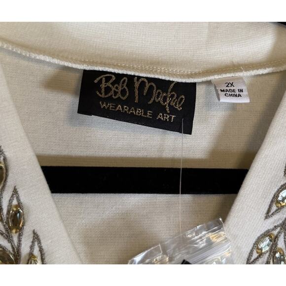 NWT Bob Mackie Plus 2X Top Embroidery Embellished IV-Neck vory - Picture 7 of 9